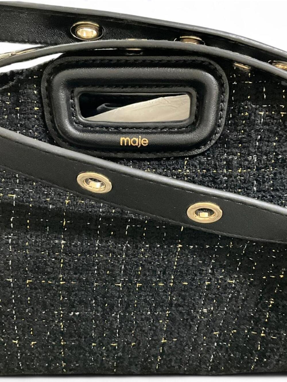 NWT MAJE Black Gold Metallic Tweed Crossbody Shoulder Bag Purse Leather Tassel - Picture 6 of 10